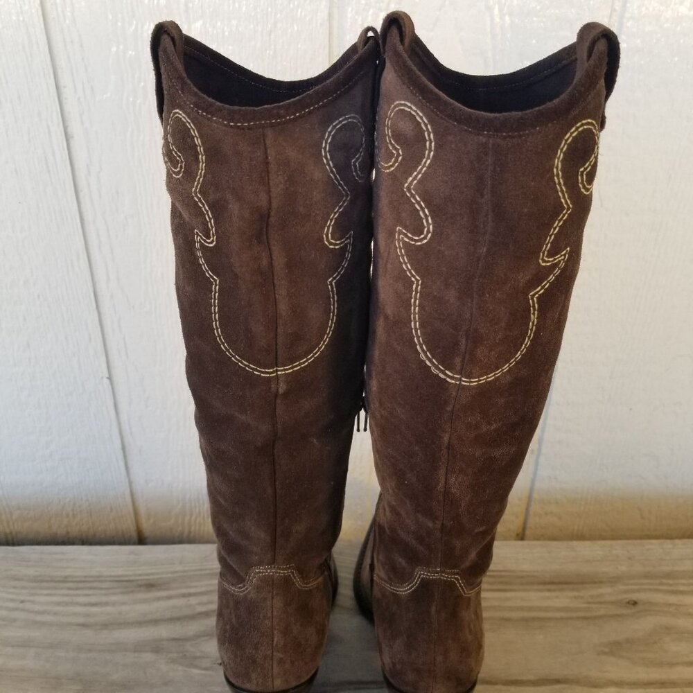 Via Spiga Womens Brown Suede Leather Stacked Heel Boots 7 M Brazil - Picture 12 of 13